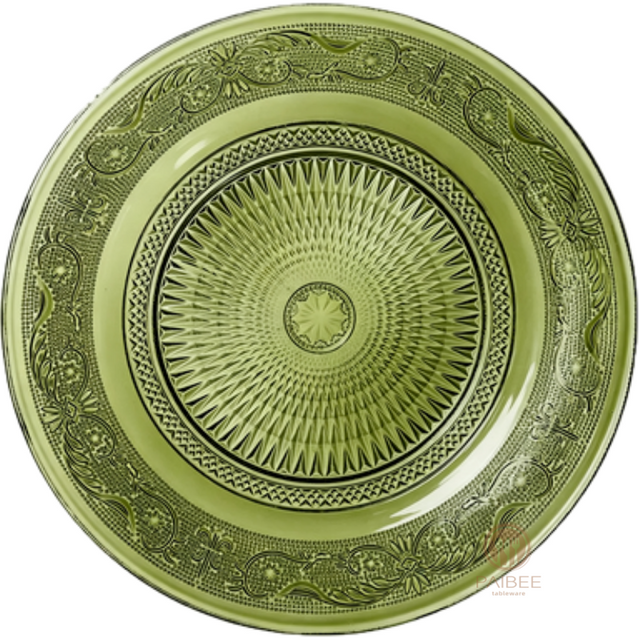 Multi-Color Vintage Ornate Rim Crystal Glass Charger Plate with Custom Colors