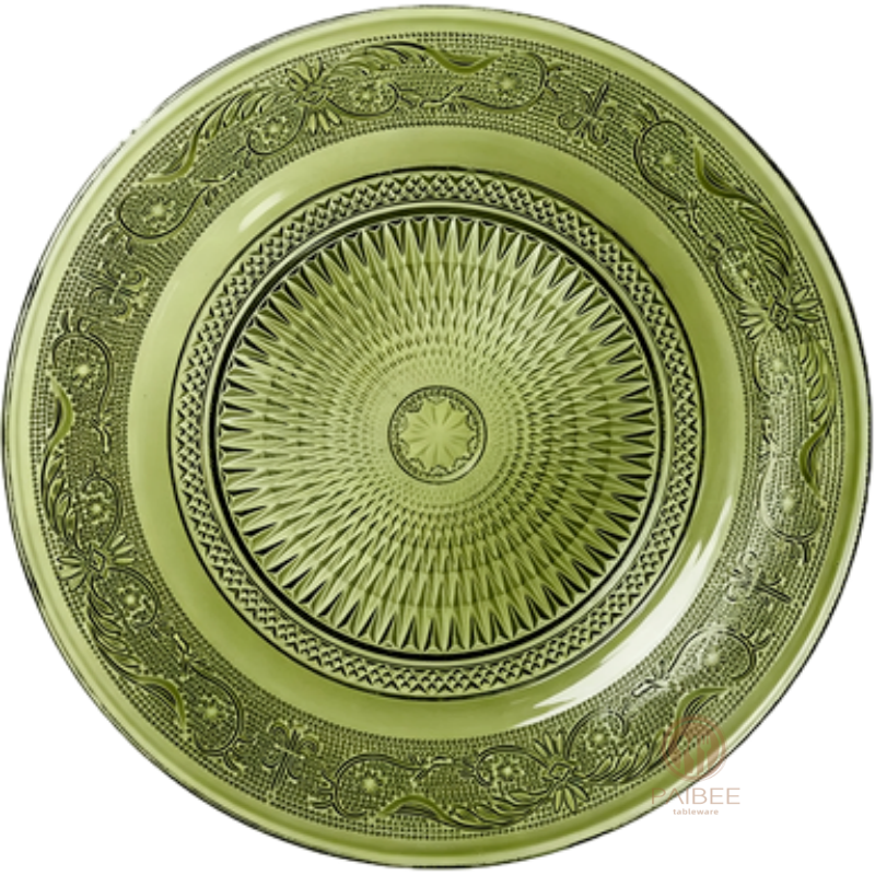 Multi-Color Vintage Ornate Rim Crystal Glass Charger Plate with Custom Colors