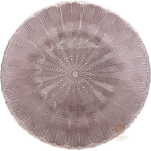 Multi-Color Starburst Floral Crystal Glass Charger Plate with Textured Pattern