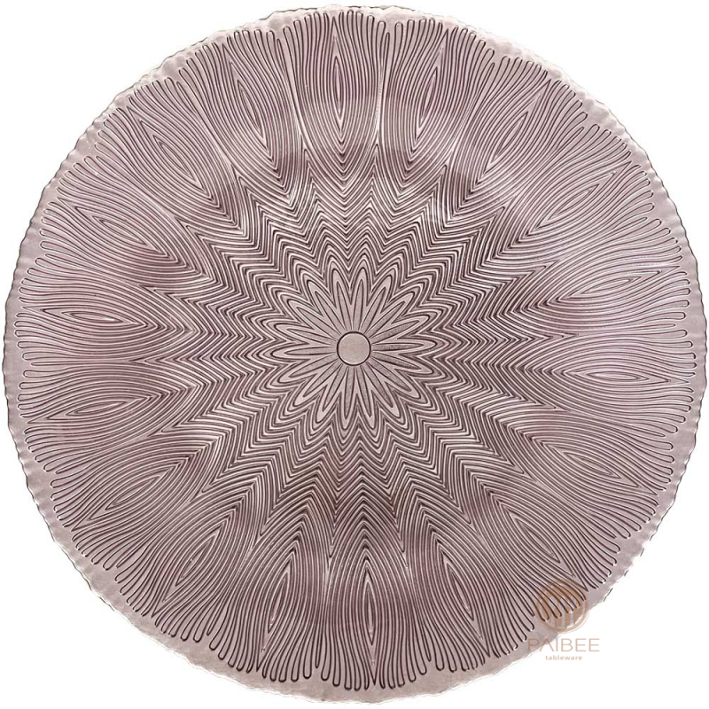 Multi-Color Starburst Floral Crystal Glass Charger Plate with Textured Pattern