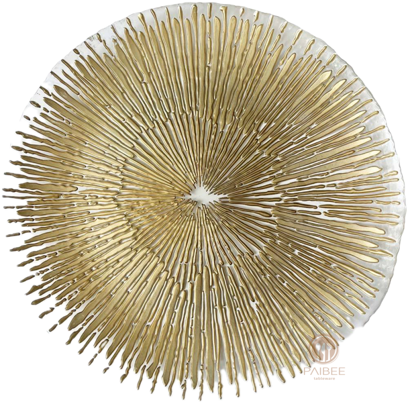 Multi-Color Gradient Sunburst Pattern Crystal Glass Charger Plate with Metallic & Ombre Options