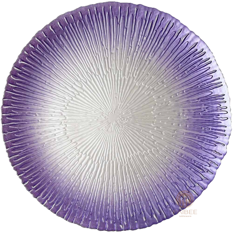 Multi-Color Gradient Sunburst Pattern Crystal Glass Charger Plate with Metallic & Ombre Options