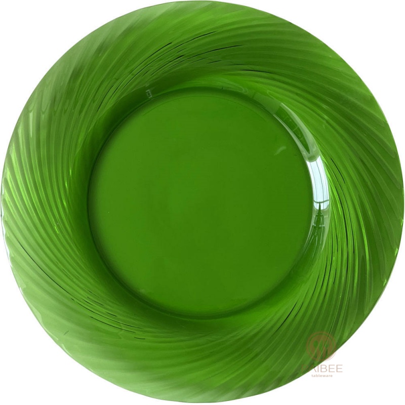 Multi-Color Swirl Rim Crystal Glass Charger Plate with Assorted Vibrant Tones