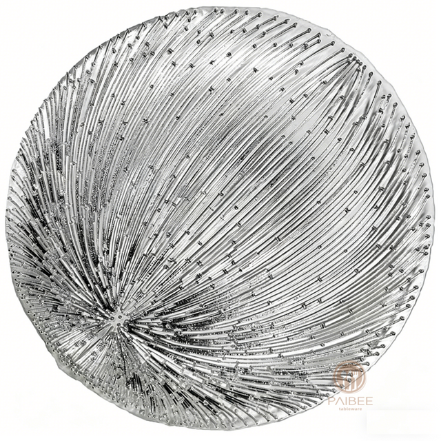 Multi-Color Firework Burst Pattern Crystal Glass Charger Plate with Custom Service