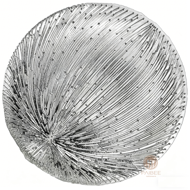 Multi-Color Firework Burst Pattern Crystal Glass Charger Plate with Custom Service