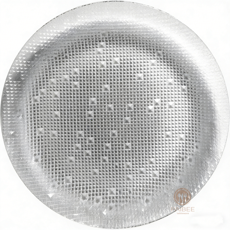 Multi-Color Diamond Embossed Crystal Glass Charger Plate with Custom Options