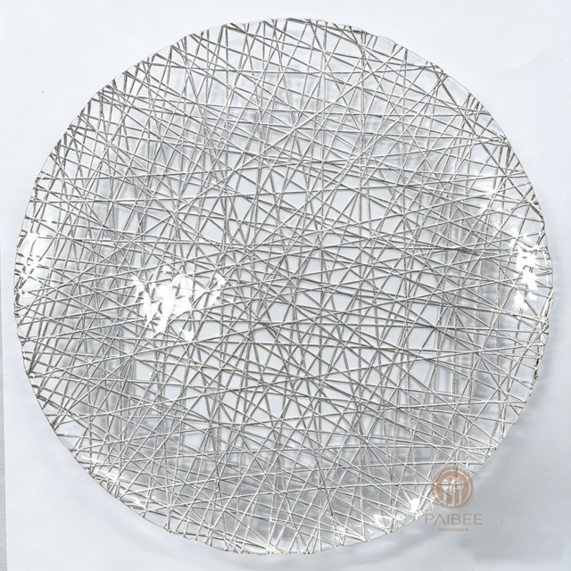 Multi-Color Abstract Wire Pattern Crystal Glass Charger Plate with Custom Options