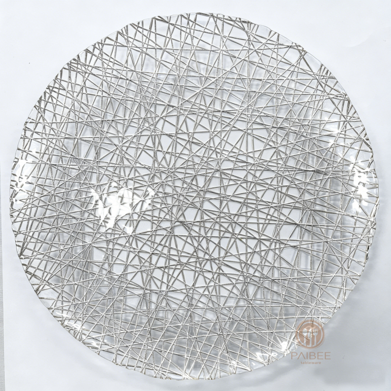 Multi-Color Abstract Wire Pattern Crystal Glass Charger Plate with Custom Options