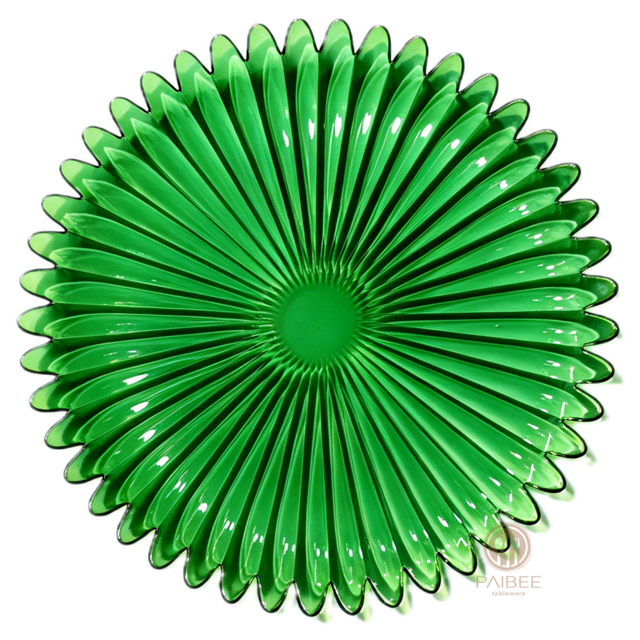 Multi-Color Sunburst Flower Crystal Glass Charger Plate with Custom Options
