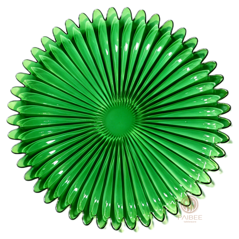 Multi-Color Sunburst Flower Crystal Glass Charger Plate with Custom Options