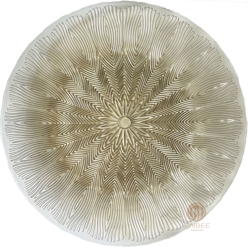 Multi-Color Starburst Floral Crystal Glass Charger Plate with Textured Pattern