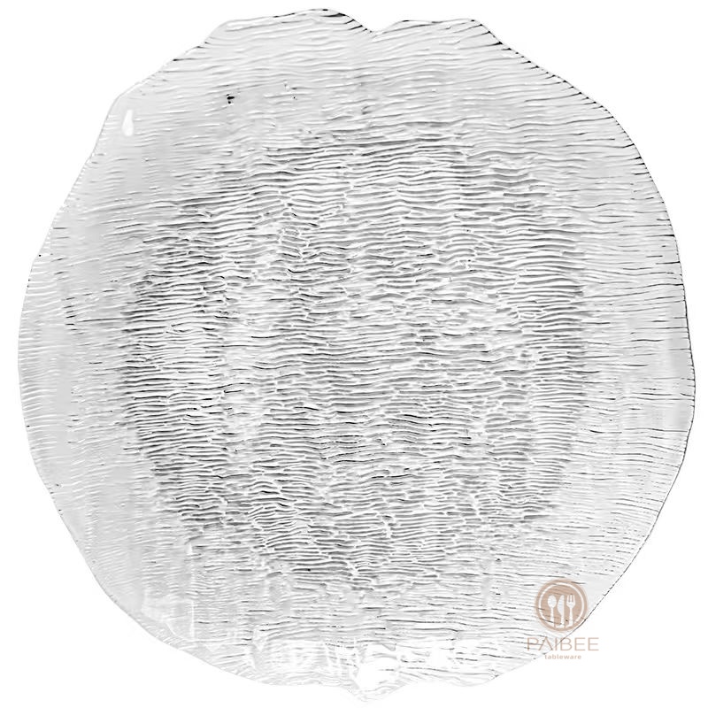Multi-Color Organic Ripple Textured Crystal Glass Charger Plate with Irregular Edge