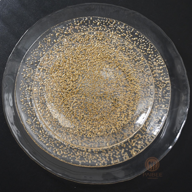 Multi-Color Metallic Speckle Pattern Crystal Glass Charger Plate with Layered Nesting Set