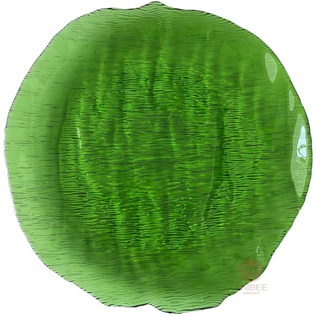 Multi-Color Organic Ripple Textured Crystal Glass Charger Plate with Irregular Edge