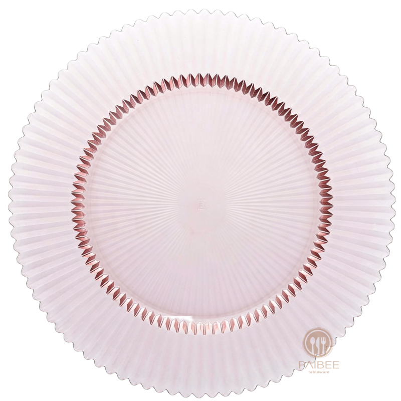 Multi-Color Pleated Rim Crystal Glass Charger Plate with Metallic Center Accent